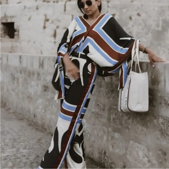 ZARA PRINTED BLOUSE WITH TIES ECRU - Picture 4 of 10